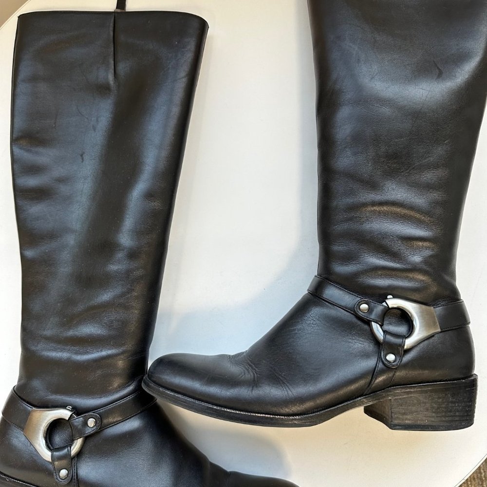 Women's VIA SPIGA Kacey Leather Riding Boots in Black Size 8.5 M